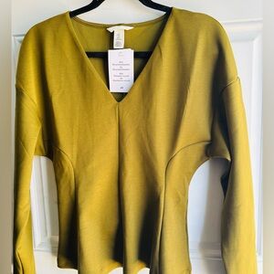 H&M Olive V-Neck Long Sleeve Blouse